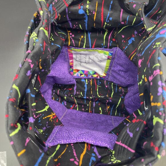 Hand Crafted Bucket Tote Bag Black w/Neon Paint Splatter Soft Fabric Artsy Boho - Picture 6 of 9